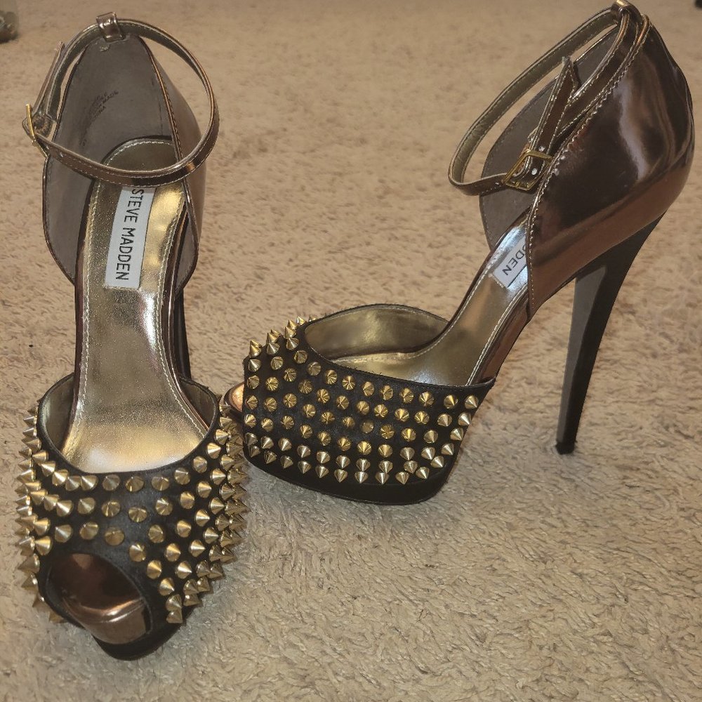 Black and bronze heels